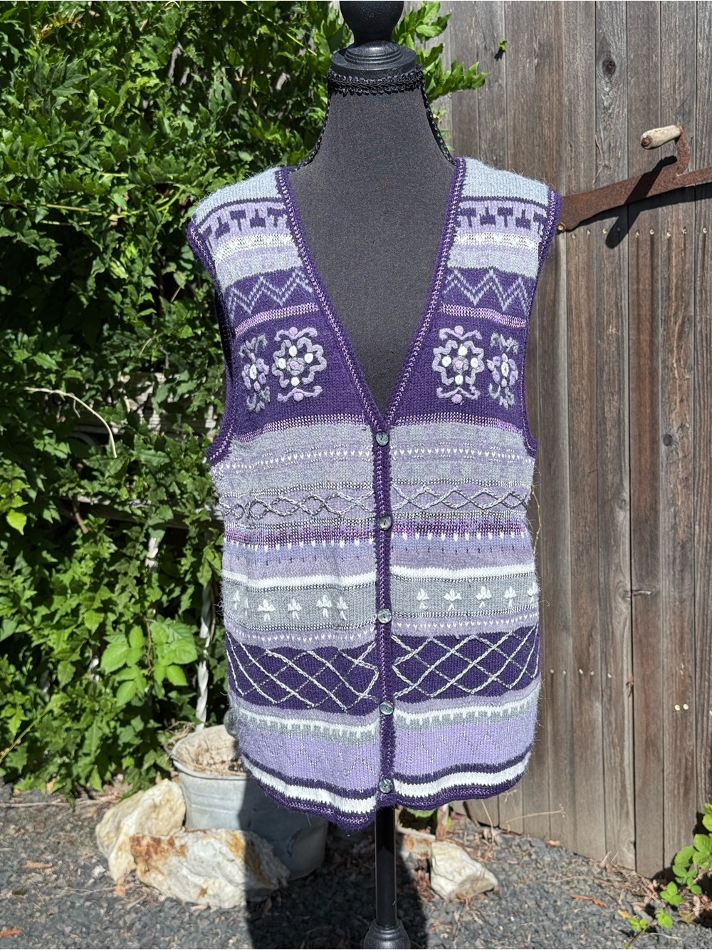 Koret Purple and Light Gray Patterned Knit Sweater Vest